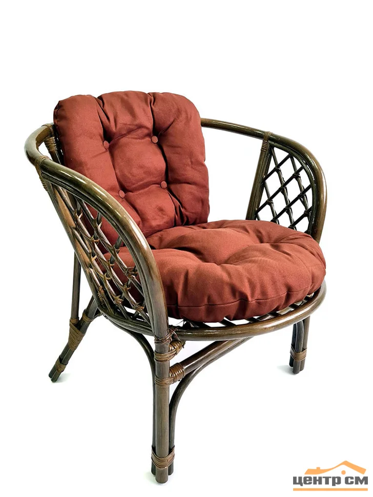Кресло Багама с коричневой простой подушкой шенилл, олива