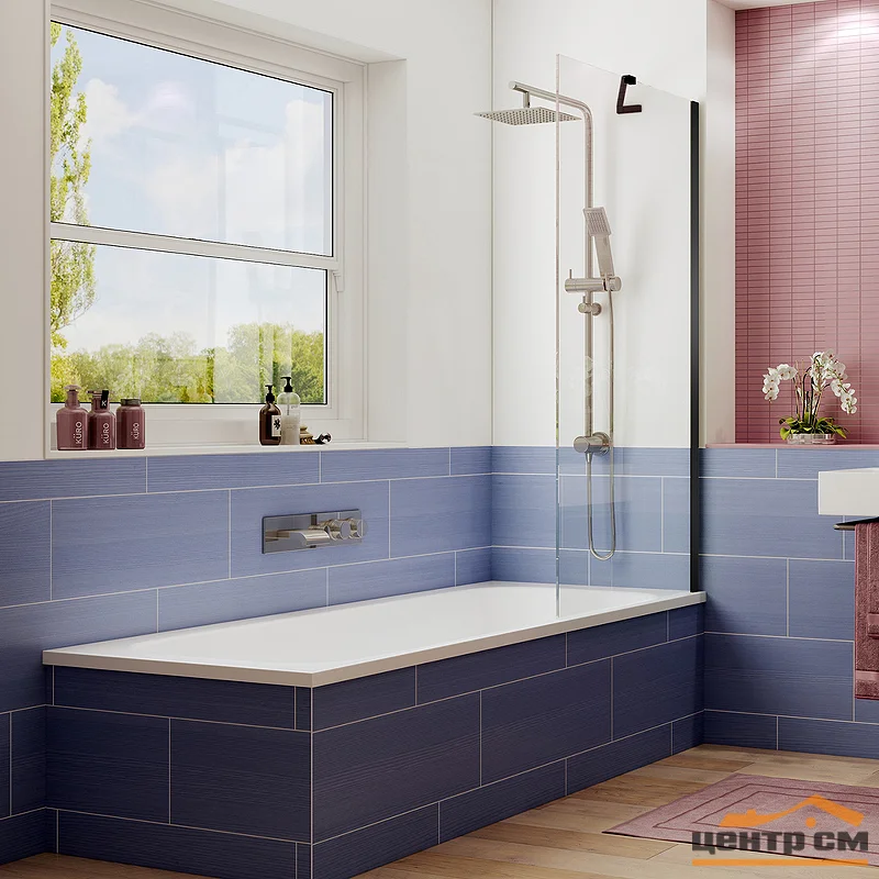 Шторка для ванны Ambassador Bath Screens 700x1400, 1 место, профиль черный, прозрачное стекло