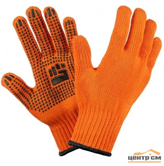 Перчатки трикотажные с ПВХ 6 нитка, оранжевые 10кл. ЛЮКС, 2-слойные, повышенной прочности