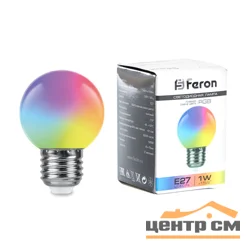 Лампа светодиодная 1W E27 230V RGB (плавная смена цвета) шарик матовый (G45) Feron, LB-37