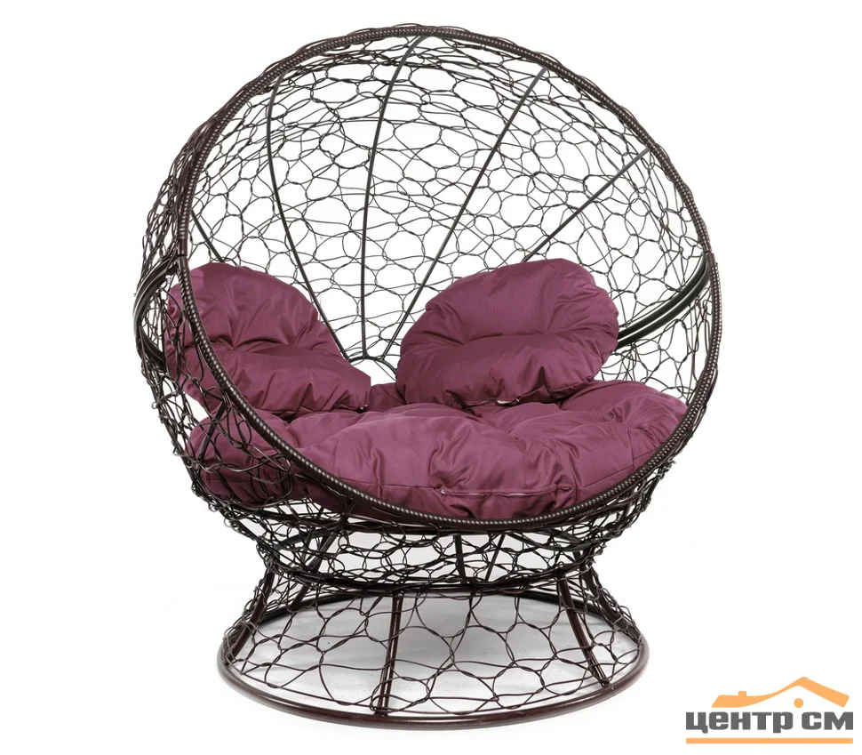 Кресло АПЕЛЬСИН с ротангом коричневое, бордовая подушка