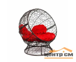Кресло АПЕЛЬСИН с ротангом коричневое, красная подушка