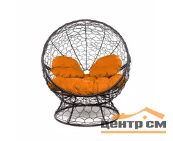 Кресло АПЕЛЬСИН с ротангом коричневое, оранжевая подушка