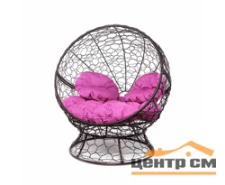 Кресло АПЕЛЬСИН с ротангом коричневое, розовая подушка