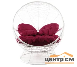 Кресло АПЕЛЬСИН с ротангом белое, бордовая подушка