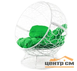 Кресло АПЕЛЬСИН с ротангом белое, зелёная подушка