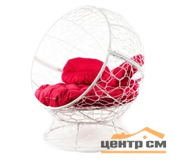 Кресло АПЕЛЬСИН с ротангом белое, красная подушка