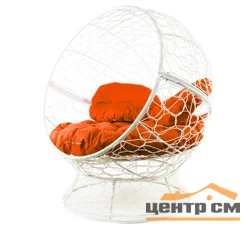 Кресло АПЕЛЬСИН с ротангом белое, оранжевая подушка