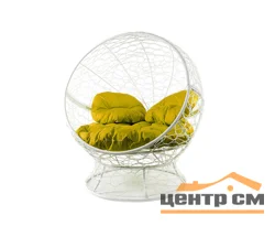 Кресло АПЕЛЬСИН с ротангом белое, жёлтая подушка