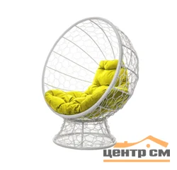 Кресло КОКОС на подставке с ротангом белое, жёлтая подушка
