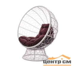 Кресло КОКОС на подставке с ротангом белое, коричневая подушка