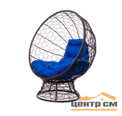 Кресло КОКОС на подставке с ротангом коричневое, синяя подушка