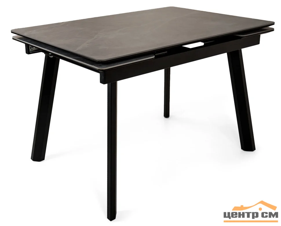 Стол Татами-3С, размер 140х85 (+30+30), цвет Чёрный/МДФ+PVC Черный/ Armani Grey)+нога №5 чёрный