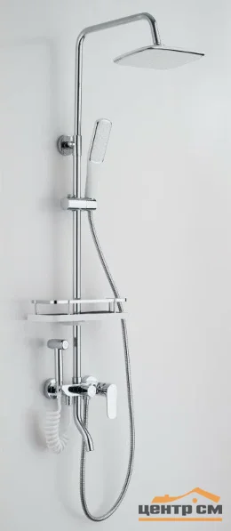 Система душевая Омега со смесителем и тропическим душем с квадратными лейками с мыльницей и биде-гииеническим душем, арт. 7702
