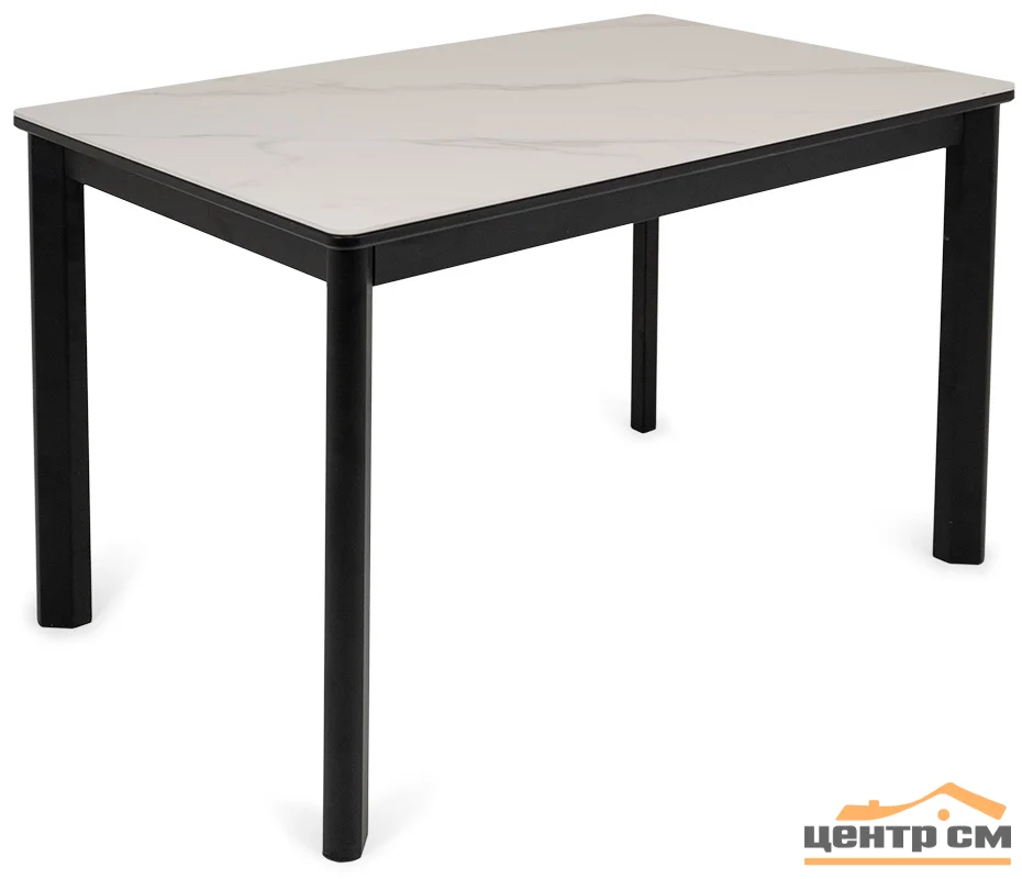 Стол Римини-мини, размер 90х65 (+40), (цвет Чёрный/МДФ+PVC Чёрный/White marble) + нога №9 (чёрный)