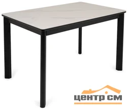 Стол Римини-мини, размер 90х65 (+40), (цвет Чёрный/МДФ+PVC Чёрный/White marble) + нога №9 (чёрный)