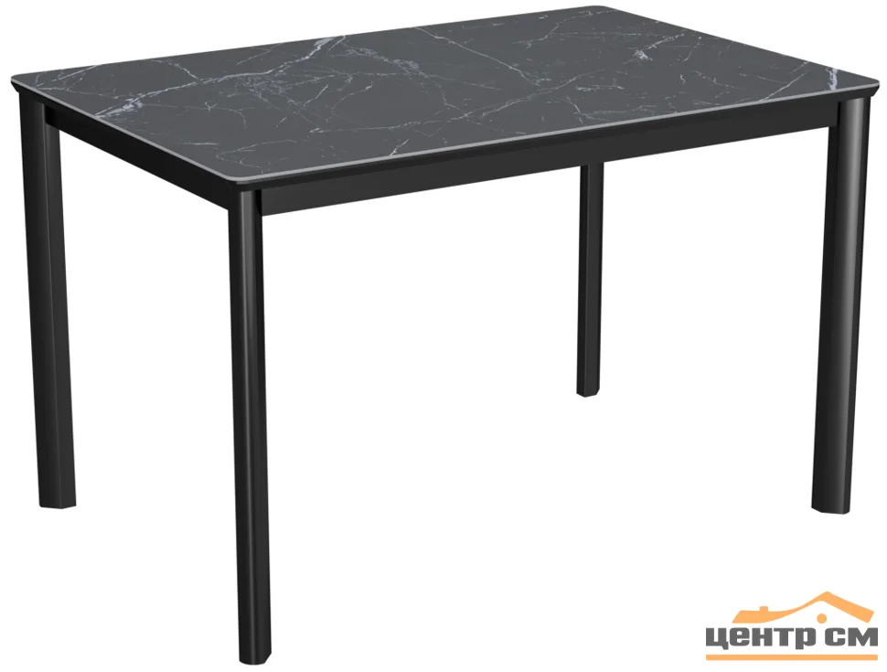 Стол Римини-2C 120х80 (+45) (цвет Чёрный/МДФ+PVC Чёрный/Black marble) + нога №9 (чёрный)