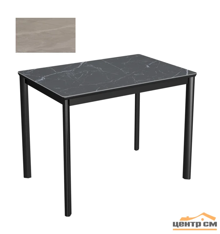 Стол Римини-мини, размер 90х65 (+40), (цвет Чёрный/МДФ+PVC Чёрный/Armani Grey) + нога №9 (чёрный)