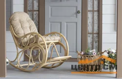 Кресло-качалка разборное с бежевой подушкой, натуральный