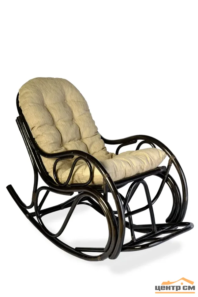 Кресло-качалка разборное с бежевой подушкой, венге