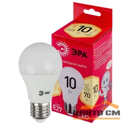 Лампа светодиодная 10W E27 170-265V 2700K (теплый белый свет) груша (A60) ЭРА RED LINE LED A60-10W-827-E27 R