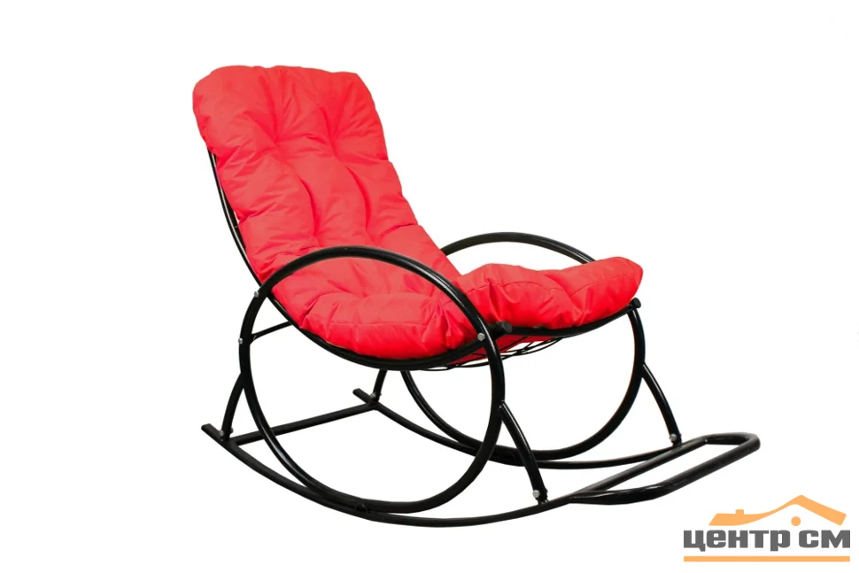 Кресло-качалка люкс черная, подушка красная