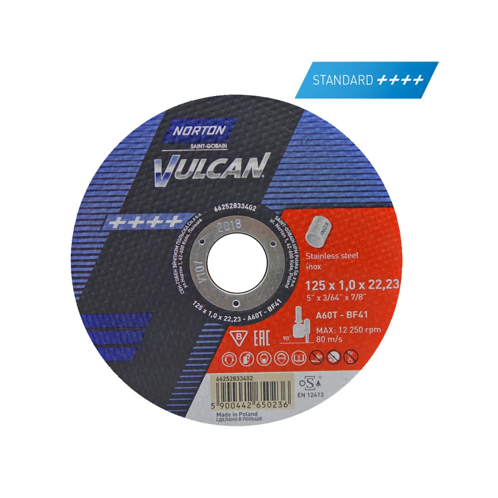 Круг отрезной по металлу A60T-125x1.0x22.23-T41 NORTON VULCAN INOX