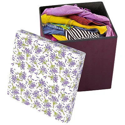 Пуф складной с отделением для хранения, дизайн - лаванда, 30*30*30 см Пуф складной с отделением для хранения, дизайн - лаванда, 30*30*30 см