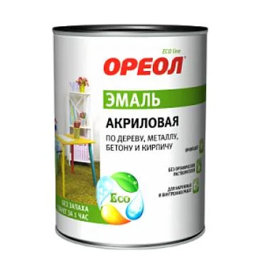 Эмаль ОРЕОЛ акриловая глянцевая слоновая кость 0,9 кг
