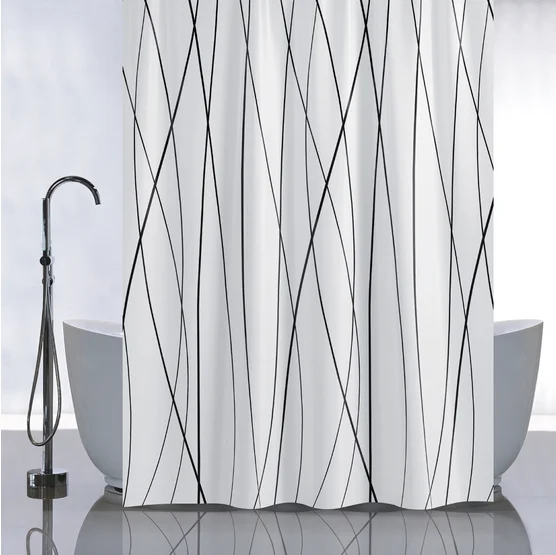 Штора для ванной САНАКС полиэстэр, 180*180см, ЧЕРНЫЕ ЛИНИИ на БЕЛОМ ФОНЕ без колец, арт.01-96 Штора для ванной САНАКС полиэстэр, 180*180см, ЧЕРНЫЕ ЛИНИИ на БЕЛОМ ФОНЕ без колец, арт.01-96