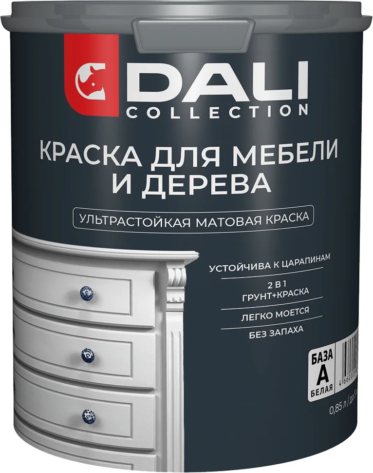 Краска ВД интерьерная для мебели База А белая DALI COLLECTION 0,85л Краска ВД интерьерная для мебели База А белая DALI COLLECTION 0,85л