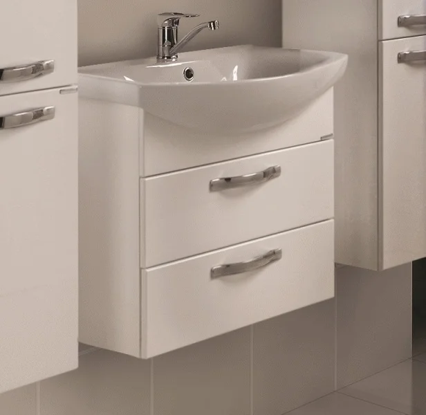 Комплект AQUATON: тумба под умывальник АРИЯ 65 М подвесная бел.глянец с умывальником Смайл 65