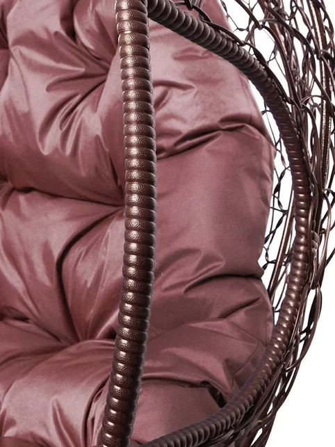 Подвесное кресло ДЛЯ ДВОИХ, цвет плетения – коричневый, подушка – бордо