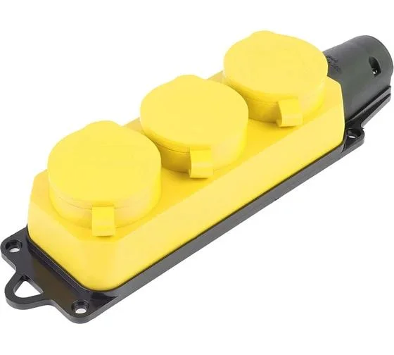 Розетка переносная 3-местная с заземлением 250В, 16А, IP44, желтый, RST16-23-44-6 STEKKER Одри