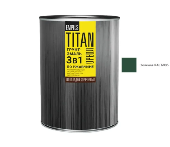 Грунт-эмаль по ржавчине зеленая (RAL 6005) 0,75кг ОРЕОЛ TITAN
