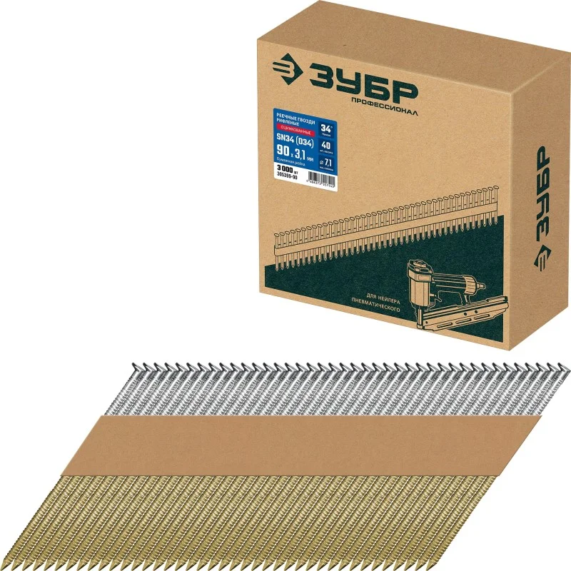 Гвозди реечные ЗУБР SN34 (D34) 90 х 3.1 мм, рифленые оцинкованные, 3000 шт Гвозди реечные ЗУБР SN34 (D34) 90 х 3.1 мм, рифленые оцинкованные, 3000 шт