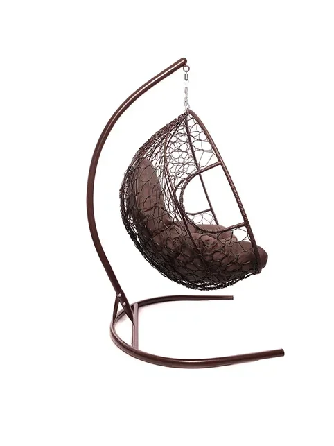 Подвесное кресло ДЛЯ ДВОИХ, цвет плетения – коричневый, подушка – коричневая