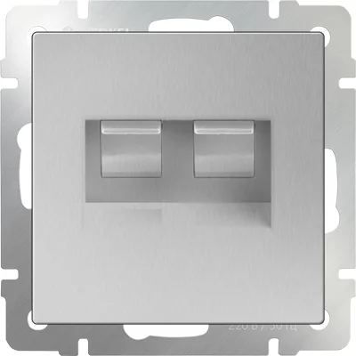 Розетка компьютерная 2-местная СП Werkel Ethernet, серебряный(RJ-45), WL06-RJ45+RJ45