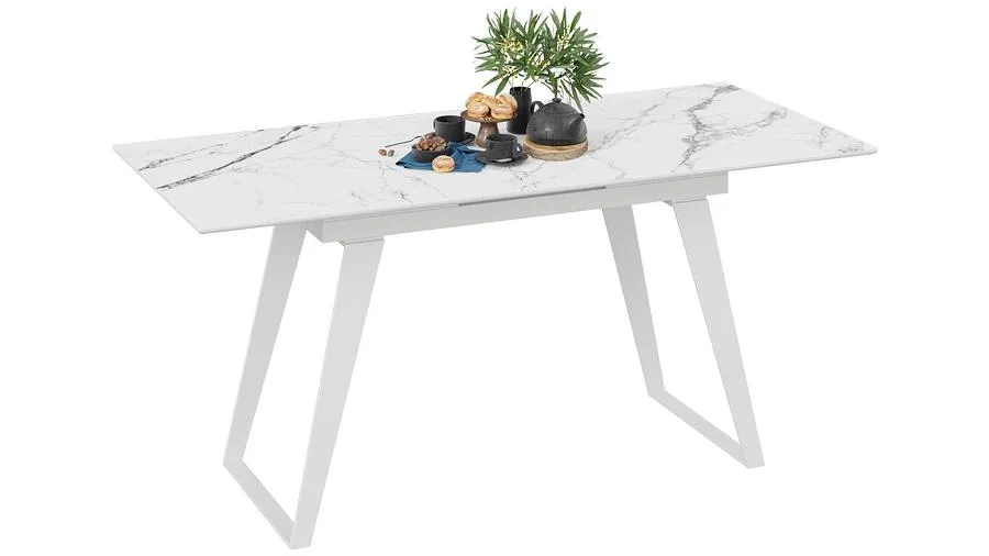 Стол обеденный Техно раздвижной 1400*(1800)*770*800 Белый муар, Стекло глянцевое белый мрамор Стол обеденный Техно раздвижной 1400*(1800)*770*800 Белый муар, Стекло глянцевое белый мрамор