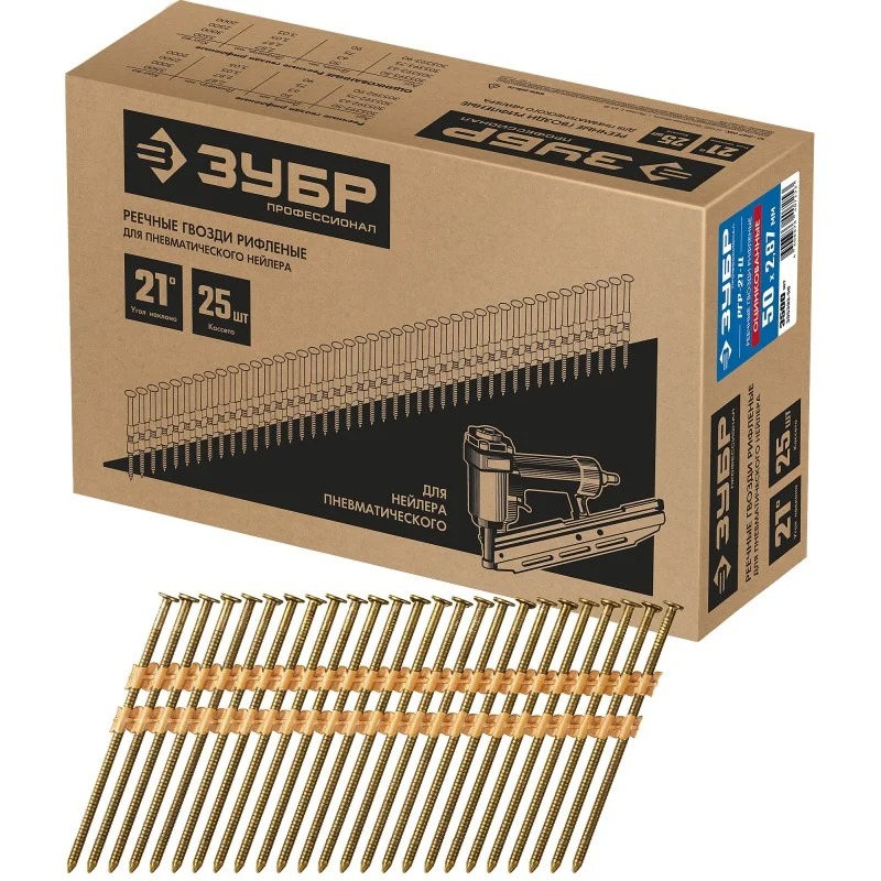 Гвозди реечные ЗУБР SN21 63 х 2.87 мм, рифленые оцинкованные, 3000 шт