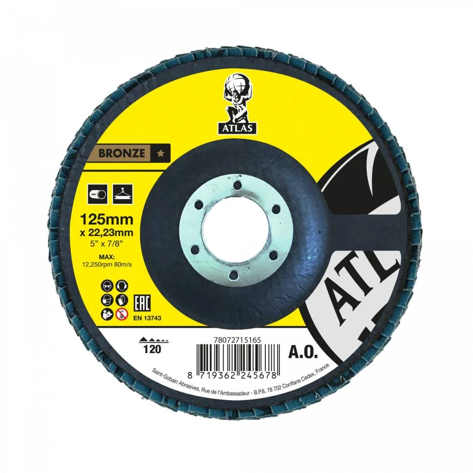 Круг лепестковый плоский по металлу 125x22 P120, ATLAS