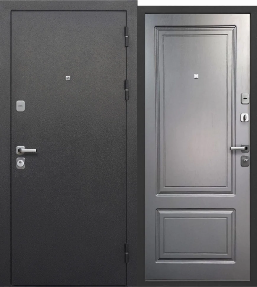 Дверь мет. FERRONI Толстяк 860х2050 "Пр" Букле Черный/Ясень графит светлый (серый) эмаль