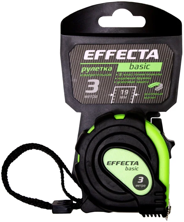 Рулетка 3м*19мм EFFECTA Basic, с магнитом