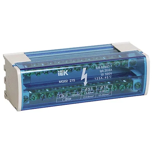 Шина на DIN-рейку в корпусе (кросс-модуль) ШНК 2х15 L+PEN IEK YND10-2-15-125