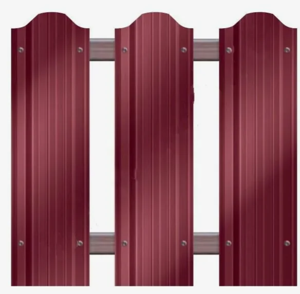Штакетник металлический STYNERGY П-образный фигурный 0.45 мм, PE RAL 3005 (красное вино), ширина 110мм, длина 1.7 м.п.