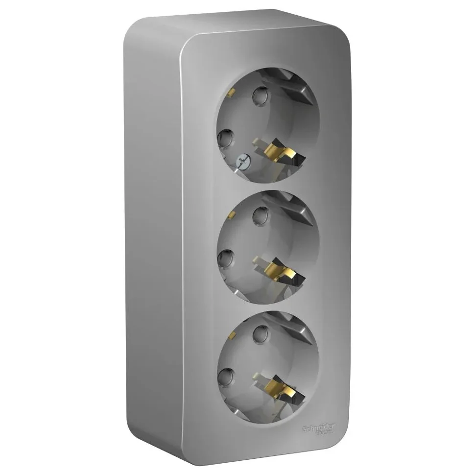 Розетка 3-м ОП Blanca 16А IP20 250В с заземлением без защ. шторок с изолир. пластиной алюм. SE BLNRA010313