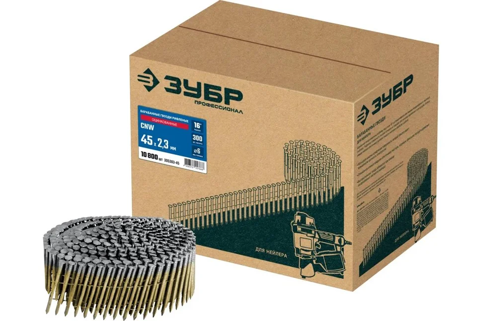 Гвозди барабанные рифленые оцинкованные CNW 45 х 2.3 мм, 10800 шт