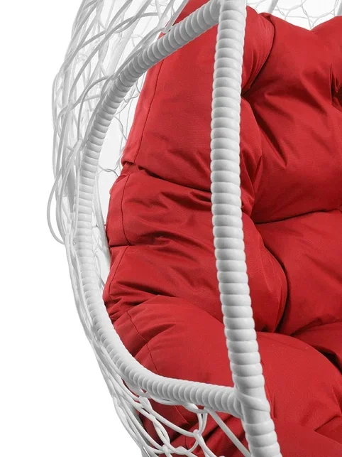 Подвесное кресло ДЛЯ ДВОИХ, цвет плетения – белый, подушка – красная Подвесное кресло ДЛЯ ДВОИХ, цвет плетения – белый, подушка – красная