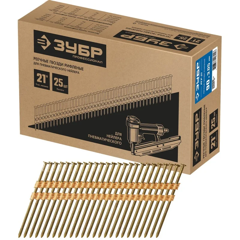 Гвозди реечные ЗУБР SN21 63 х 2.87 мм, рифленые, 3000 шт