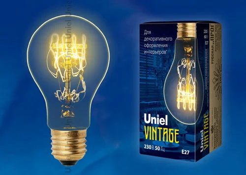 Лампа накаливания 60W E27 220V 300Лм Шар прозрачный(А60) Винтаж Uniel IL-V-A60-60/GOLDEN SW01
